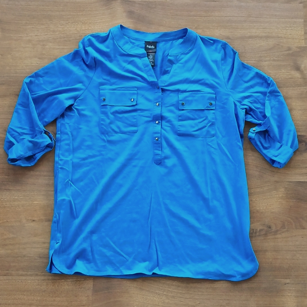 Rafaella Notched V-Neck Long Sleeve Henley, Size L, NWT